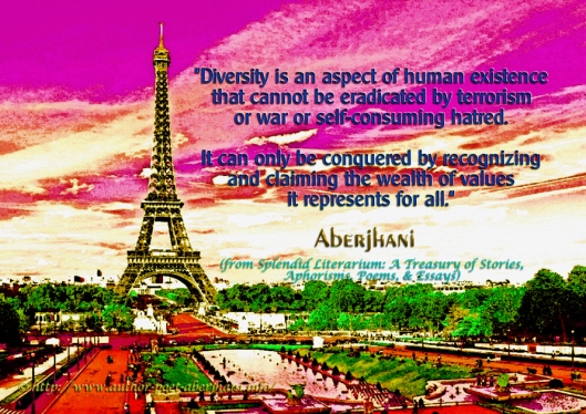 Diversity quote by Aberjhani with Eiffel Tower digital art by Bright Sky Lit Prods 1L